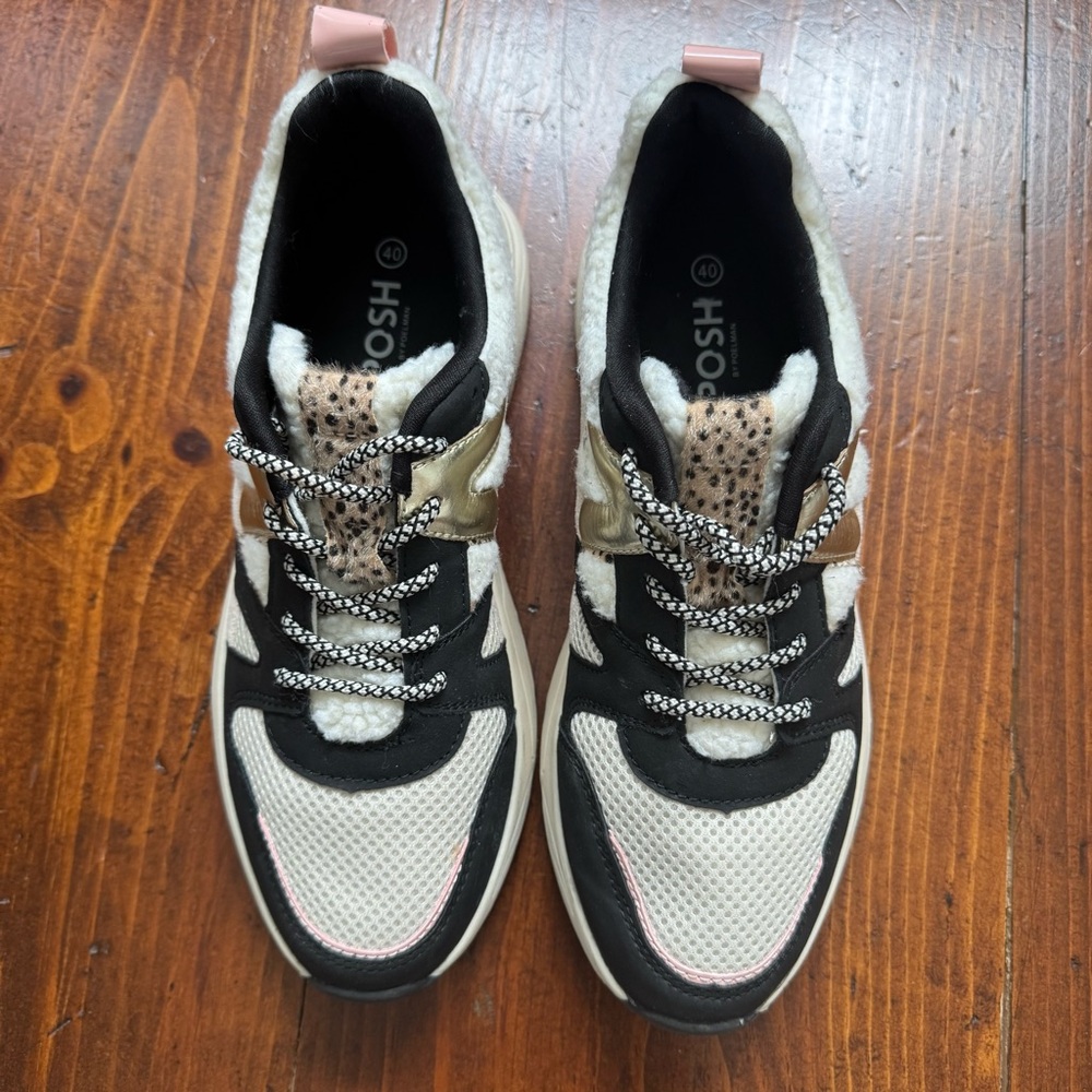 POSH By Poelman Womens US Size 9 EU 40 Faux Fur Sherpa Metallic Sneakers - Picture 2 of 9